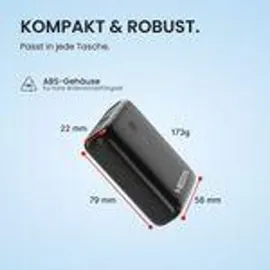 Viesta Viesta® Mini Powerbank 9.000 mAh Schwarz – 22,5 W Schnellladen, Pd 20w, USB-C Ein-/ausgang, Usb-a Ausgang, Led-anzeige – kompakt für unterwegs