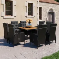 VidaXL 9-tlg. Garten-Essgruppe Poly Rattan und Akazienholz Schwarz