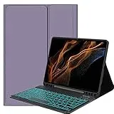 YHFZR Tastatur Hülle für Samsung Galaxy Tab S8 Ultra, [Deutsches QWERTZ] Slim Hülle mit 7 Farben Beleuchtung Kabellose Tastatur mit Schützhülle für Samsung Tab S8 Ultra 14,6'' X900/X906, Violett-A