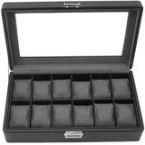 Alvinlite Uhrenbox, Uhrenbox mit 12 Fächern, PU-Leder, transparenter Deckel, Uhrenvitrine, Uhren-Organizer, Uhren-Aufbewahrungsbox, für Männer und Frauen, perfekte Geschenke zum Valentinstag