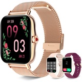 Iaret Smartwatch Damen, Smartwatch mit Telefonfunktion 1.7" HD Display Wasserdicht Armbanduhr mit Herzfrequenz Schlafmonitor Menstruationszyklus SpO2 Schrittzähler