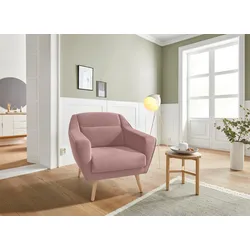 Sessel ANDAS "Bille", rosa (rosé), B:87cm H:86cm T:90cm, Samtoptik (100% Polyester), Struktur (100% Polyester), Struktur fein (100% Polyester), Luxus-Microfaser weich (100% Polyester), Sessel, Einzelsessel Lounge-Sessel, mit Naht im Rückenkissen und Eiche-Beinen, Design by Morten Georgsen