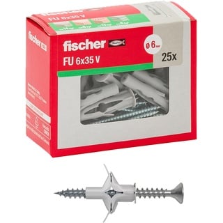 Fischer 25 Schmetterlingsdübel FU mit Schraube, 6 x 35 mm, für Gipskarton, Paneele und Mauerwerk