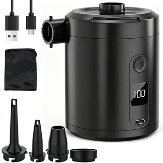 Elektrische Luftpumpe, 5200mAh Akku Luftpumpe mit 4 Luftdüsen, Wiederaufladbare Luftpumpe Elektrisch für Luftmatratze,Planschbecken,Schlauchboot,Aufblasbare,Schwimmring,Camping