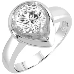Zeeme Basic Ring Silber 925 rhodiniert Tropfen-Form mit weißem Zirkonia-Stein