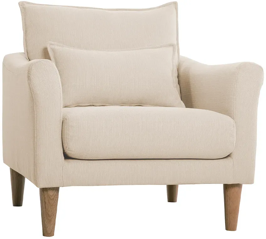 Fauteuil scandinave en tissu beige et bois clair KATE