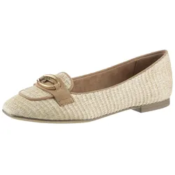Ballerina TAMARIS, Damen, Gr. 36, beige (natur), Ziegenveloursleder, Bast, kontrastfarbene Details, modisch, Schuhe, Blockabsatz, Schlupfschuh, Businessschuh mit Tamaris-Schmuckelement, Topseller