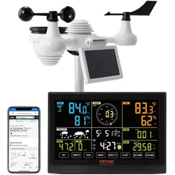 VEVOR Profi WLAN-Wetterstation 7-in-1 solarbetrieben Wettercenter 7,5-Zoll-Display 150m Übertragungsreichweite Außensensor für Windgeschwindigkeit Windrichtung Temperatur Luftfeuchtigkeit Niederschlag