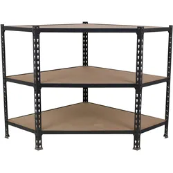 SimonRack Maderclick Eckregal aus Metall ohne Schrauben, 3 Böden. Farbe ANTHRAZIT/HOLZ 900x900x500 mm
