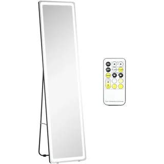 Homcom Ganzkörperspiegel mit LED-Beleuchtung, 160 x 40 cm Standspiegel, Rahmen aus Aluminiumlegierung, Groß Wandspiegel, Spiegel für Wohnzimmer, Schlafzimmer, Garderobe, Flur, Silber+Schwarz