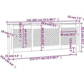 vidaXL MDF Heizkörperverkleidung Grau 205 cm