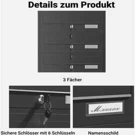 Wiltec Briefkastenanlage 3 Fächer schwarz
