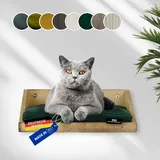 Rohrschneider Kletterwand Katzen (alle Katzengrößen) | Made in EU | Katzentreppe kombinierbar | aus Echtholz Kiefernholz | belastbar bis 30 kg | geflammt (waschbares Kissen Cord, grün)