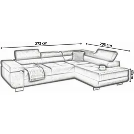 Eko Ecksofa Miami mit schlaffunktion und bettkasten, Hellgrau + Weiß Kunstleder -EKO, Links Ottomane