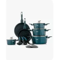 DMS® 15-teilig Kochtopfset Töpfe Kochgeschirr mit Marbel Beschichtung Kupfer