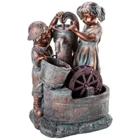 Dehner Polyresin-Gartenbrunnen Lea und Leon ca. 68.5 x 45 x 35 cm, Polyresin, grün/blau/braun