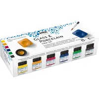 Kreul Clear 6 x 20 ml in Sonnengelb, Orange, Kirschrot, Dunkelblau, Dunkelgrün, Espressobraun, 1 Pinsel