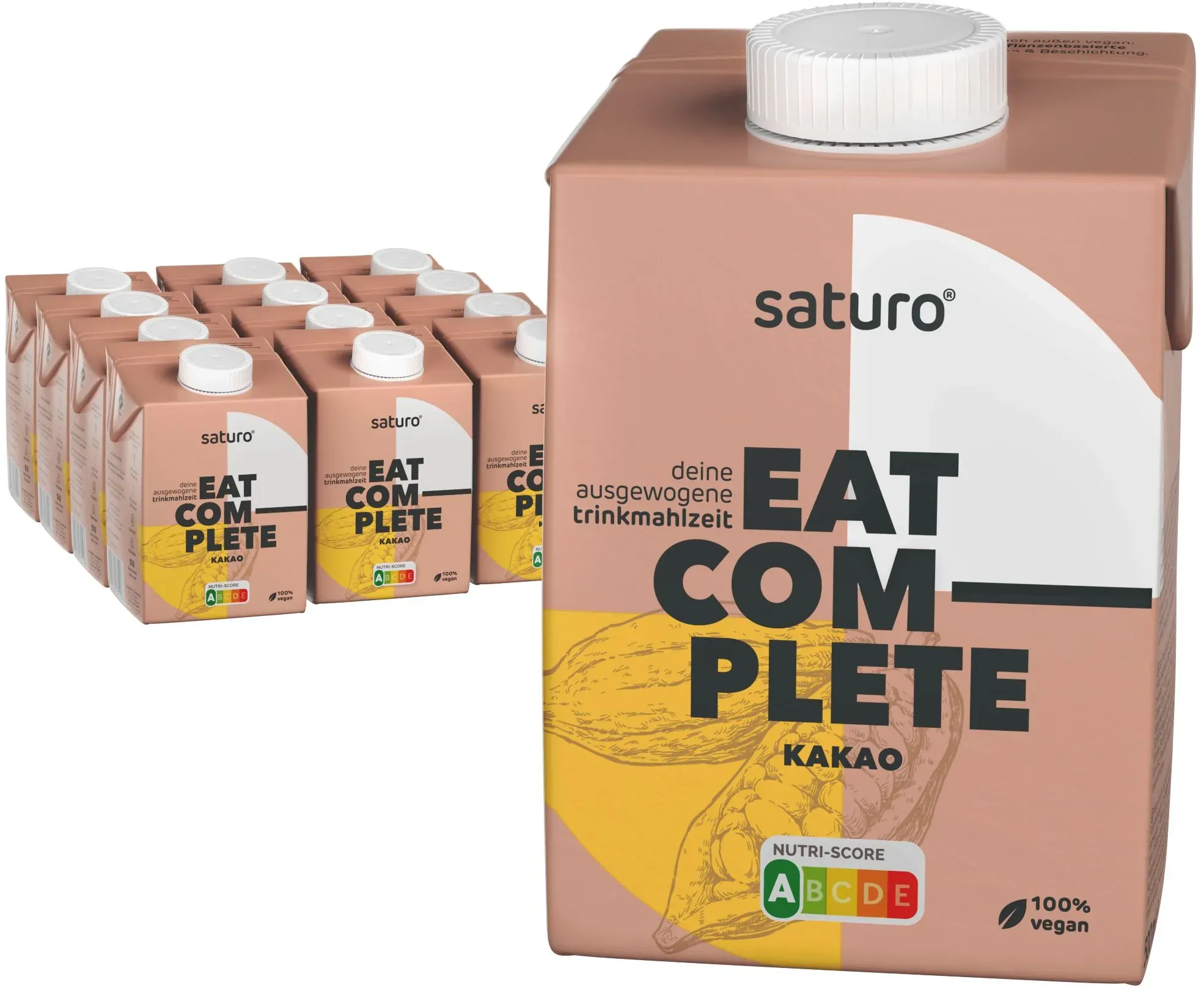 Saturo Trinknahrung Vegan Kakao | Astronautennahrung Mit Protein Trinkmahlzeit Nährstoffen 12x500 ml