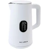 Klamer Edelstahl Wasserkocher mit Temperatureinstellung 40-100°C, Warmhaltefunktion, mattweißes Kaltgehäuse, doppelwandiger 1,5L Teekocher mit 1800W,... elektrischer Wasserkocher weiß