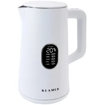 Klamer Edelstahl Wasserkocher mit Temperatureinstellung 40-100°C, Warmhaltefunktion, mattweißes Kaltgehäuse, doppelwandiger 1,5L Teekocher mit 1800W,... elektrischer Wasserkocher weiß