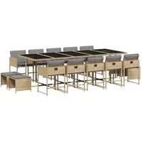 VidaXL 15-tlg. Garten-Essgruppe mit Kissen Beigemischung Poly Rattan