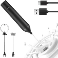 Elektrischer Milchaufschaeumer, wiederaufladbarer Hand-Schaummacher, 3 Geschwindigkeitsstufen, einstellbar, standhafter Schneebesen fuer Kaffeesahn... - Schwarz