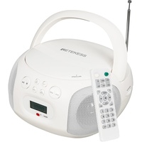 Retekess TR636 Tragbarer CD-Player, Boombox mit Bluetooth, FM Radio, USB,AUX-In,Sleep-Timer, Fernbedienung, Einfache Bedienung für Kinder und Ältere Menschen (Weiß)