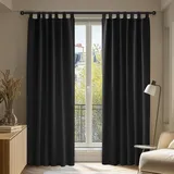 Deconovo Verdunkelungsgardinen mit Schlaufen Thermogardinen Thermovorhang Kälteschutz Thermo gegen Kälte Thermogardine Hitzeschutz, 260x140 cm(HöhexBreite), Schwarz, 2er Set