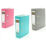 Livepac-Office Ordner DIN A5 75 mm Pink/Türkis/Grau 3 St.