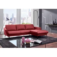 Ecksofa W.SCHILLIG "softy" Sofas Gr. B/H/T: 265cm x 79cm x 168cm, Longlife Xtra-Leder Z59, Recamiere rechts, rot (ruby red z59) mit dekorativer Heftung im Sitz, Füße schwarz pulverbeschichtet