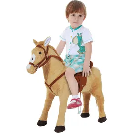 Homcom Reitpferd Spielpferd Plüschpferd Spielpferd für Kinder Stehpferd mit Sound Beige