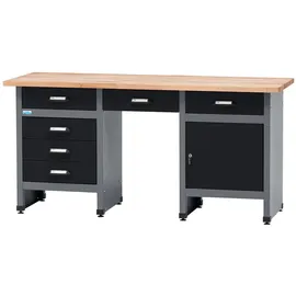 KÜPPER Werkbank Holz 170 cm x 84 cm x 60 cm schwarz 6 Schubladen 1 Tür