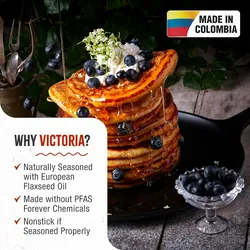 Victoria Grillplatte Gusseisen Comal Pizza-Pfanne 30cm Induktion, Feuer, Grill, Ofen, VIC-35891, Schwarz