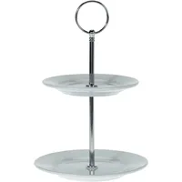 Onshop24.eu Porzellan Etagere - 2-stöckig - Metallgriff mit Ring - Plätzchen Pralinen Servierständer 15x21,5cm
