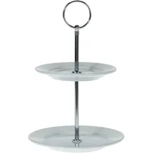 Onshop24.eu Porzellan Etagere - 2-stöckig - Metallgriff mit Ring - Plätzchen Pralinen Servierständer 15x21,5cm