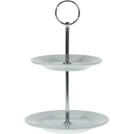 Onshop24.eu Porzellan Etagere - 2-stöckig - Metallgriff mit Ring - Plätzchen Pralinen Servierständer 15x21,5cm