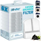 LOVPET® Katzenbrunnen Filter 6er-Set mit Doppel-Filtersystem Aktivkohle & Filter-Steine kompatibel mit Lovpet Trinkbrunnen für Katzen