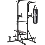 Homcom Kraftstation mit Klimmzugstange, Multifunktionale Dip-Station, Trainings-Gerät für Zuhause, mit Boxsack, Fitness, Stahl, Schwarz, 180 x 183 x 219 cm