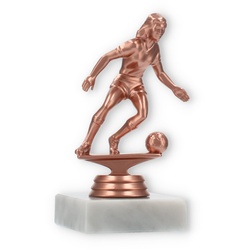 Pokal Kunststofffigur Fußball Damen bronze auf weißem Marmorsockel 13,4cm