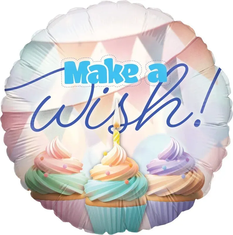 Party Casa Happy Birthday Make a Wish Folienballon, Rund, Pastell, 45 cm, Helium-geeignet, Geburtstagsdeko