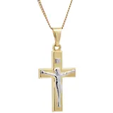 HOPLO Kreuzanhänger Anhänger Kreuz Korpus 333 Gold mit vergoldeter Silberkette 42 cm, Made in Germany 42 cm Damengröße