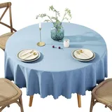 PETBNA Runde Tischdecke aus Baumwolle und Leinen Für Esstische und Couchtische Maschinenwaschbar Hellblau Durchmesser 120 cm