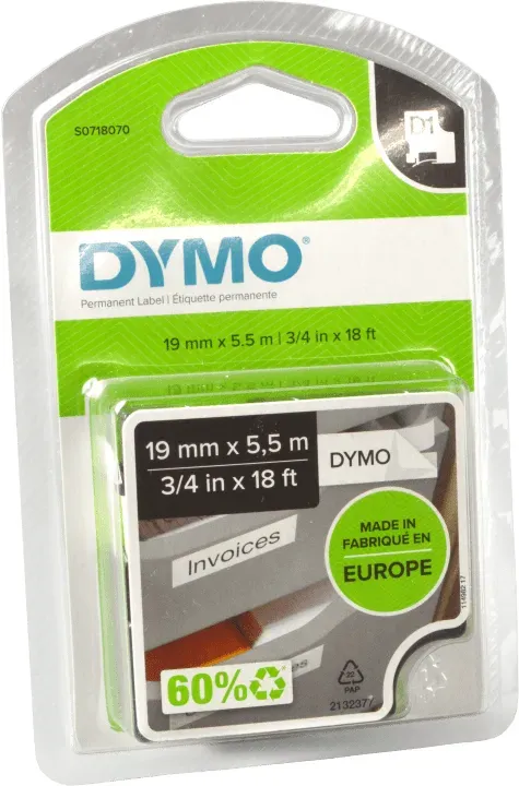 Dymo Label Band D1 16960 (S0718070) schwarz auf weiß  19mm x 5,5m  Polyester permanent