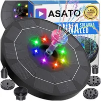 ASATO Solar-Springbrunnen schwimmend – mit LED RGB & 6 Düsen für Teich & Garten - Schwarz