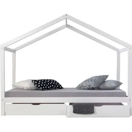 Homestyle4u Hausbett 90 x 200 cm Kiefer massiv weiß