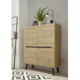 INOSIGN Highboard »Torge, Kommode, Schrank, Sideboard, Anrichte, Mehrzweckschrank«, (1 St.), abgeschrägte Füße, drei Farben, Scandi Design, 107 cm breit,