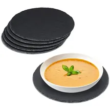 Relaxdays Schieferplatte 6er Set rund, 25cm Ø, Pizzateller zum Servieren & Beschriften, Buffet, Servierplatte, anthrazit