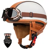 Mofa Helm Halbschalenhelm Retro ECE-zertifizierter | ABS-Motorradhelm mit EPS-Polsterung | Schnellverschluss, abnehmbarem Nackenschutz | Für Chopper, Roller, Cruiser Herren/Damen