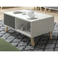 Couchtisch weiß und grau Wohnzimmer Tisch Sofatisch mit Schublade Stauraum Edos