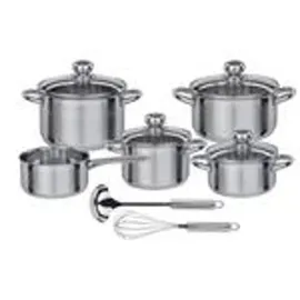 GSW Silver Star Topf-Set 5-tlg. 2 x Bratentopf  + 2 x Fleischtopf + Stielkasserolle inkl. Schneebesen und Schöpflöffel